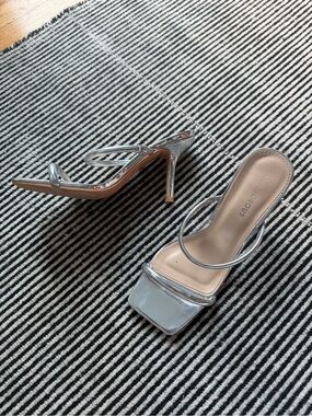Glamorous Silver Strappy High-Heel Mules